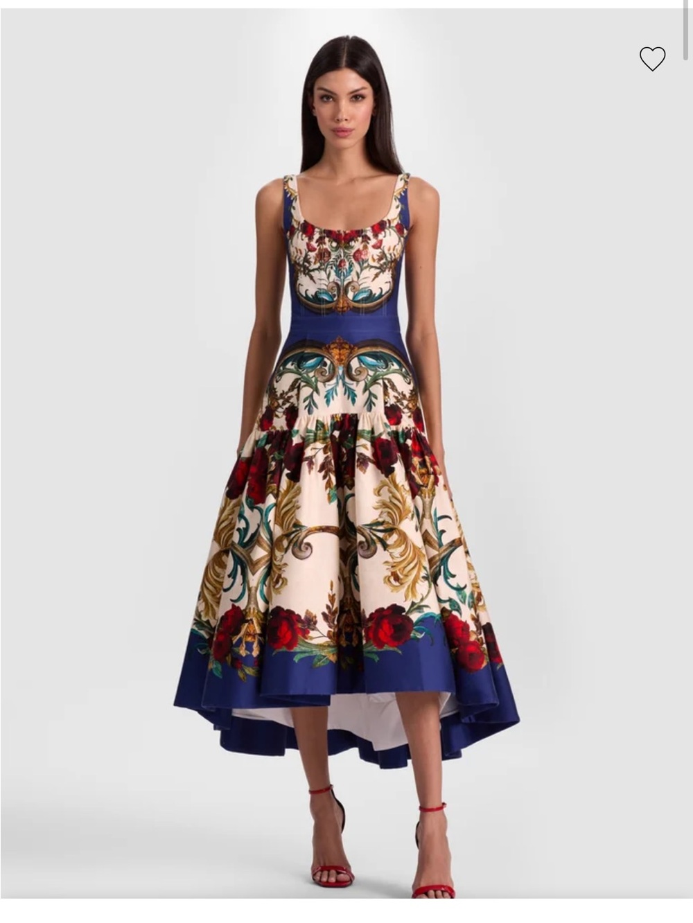 Alice + Olivia Blue, Cream & Red Floral High-Low Fit-and-Flare Dress